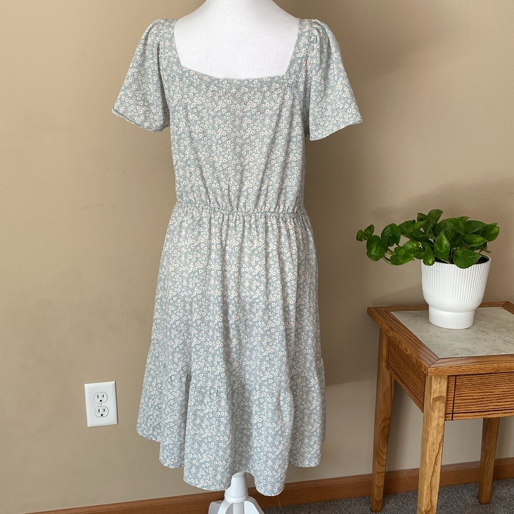 Monteau Los Angeles Light Blue Floral Midi Dress Large - Picture 4 of 8
